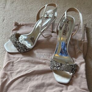 Badgley Mischka Ivory Crystal-Embellished Strappy Heels